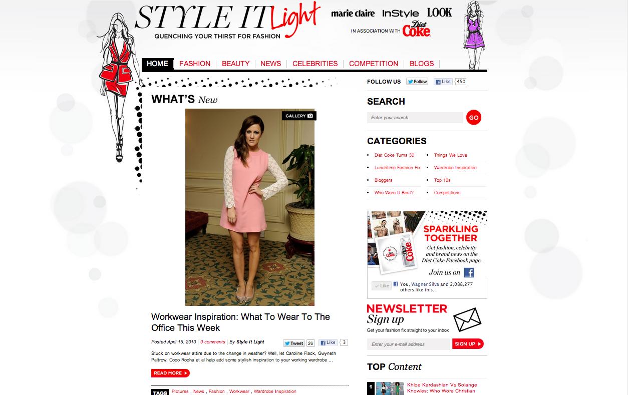Página inicial do site editorial de moda Style It, com artigos em destaque e navegação por categorias.